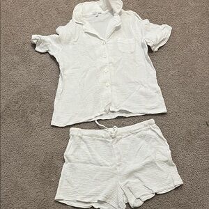 White Button-Up Shirt and Shorts Set